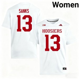 Officially Licensed Quan Sanks #13 Hoosiers White Jersey | Women University Football Stitch Fan Gear 51518140